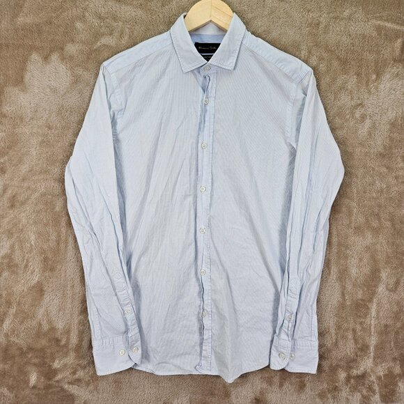Massimo Dutti Dress Shirt Italian Fabric Men's Sz M Blue White Striped Button Up - Picture 1 of 10